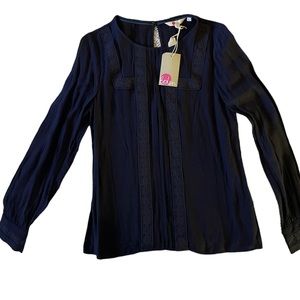 BODEN long sleeve Navy Blouse Sz 4 NEW w tags